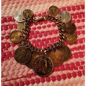 Mid Century Coins Charm Bracelet 50s/60s Era